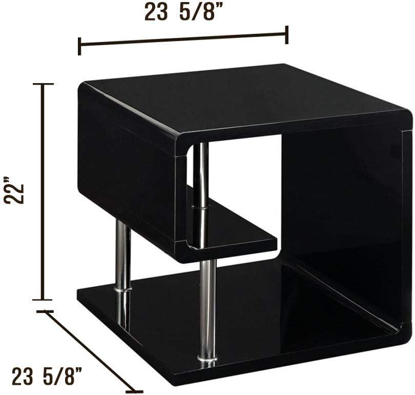 Ninove Contemporary Black Square End Table with Chrome Accents