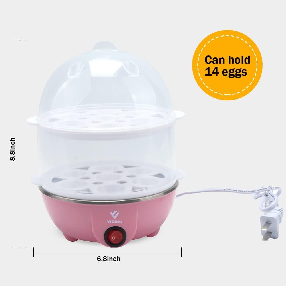 Pink Double-Layer Electric Egg Cooker with 14 Egg Capacity