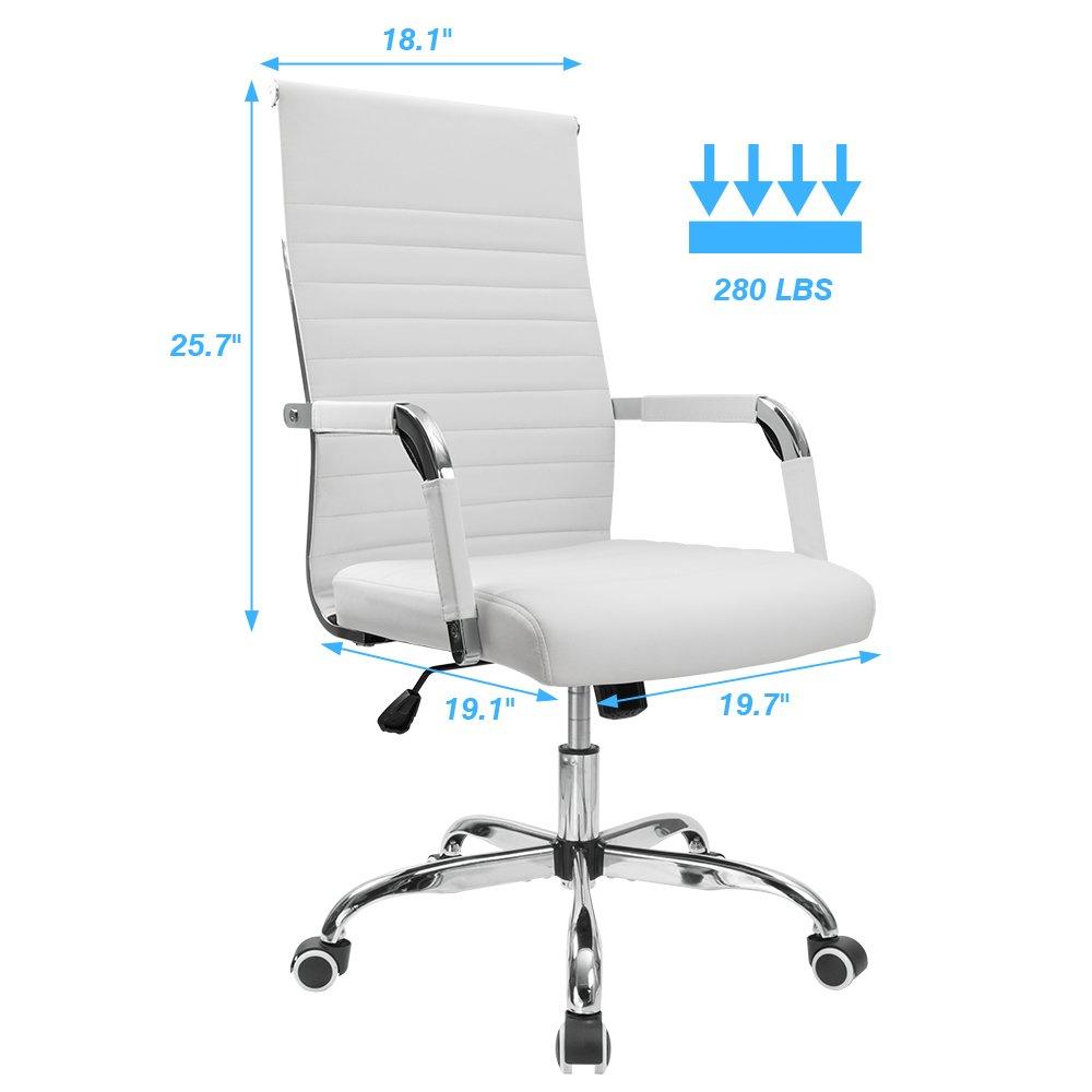 Furmax Ribbed Executive Chair with Swivel & Lumbar Support, 300 lb. Capacity, White