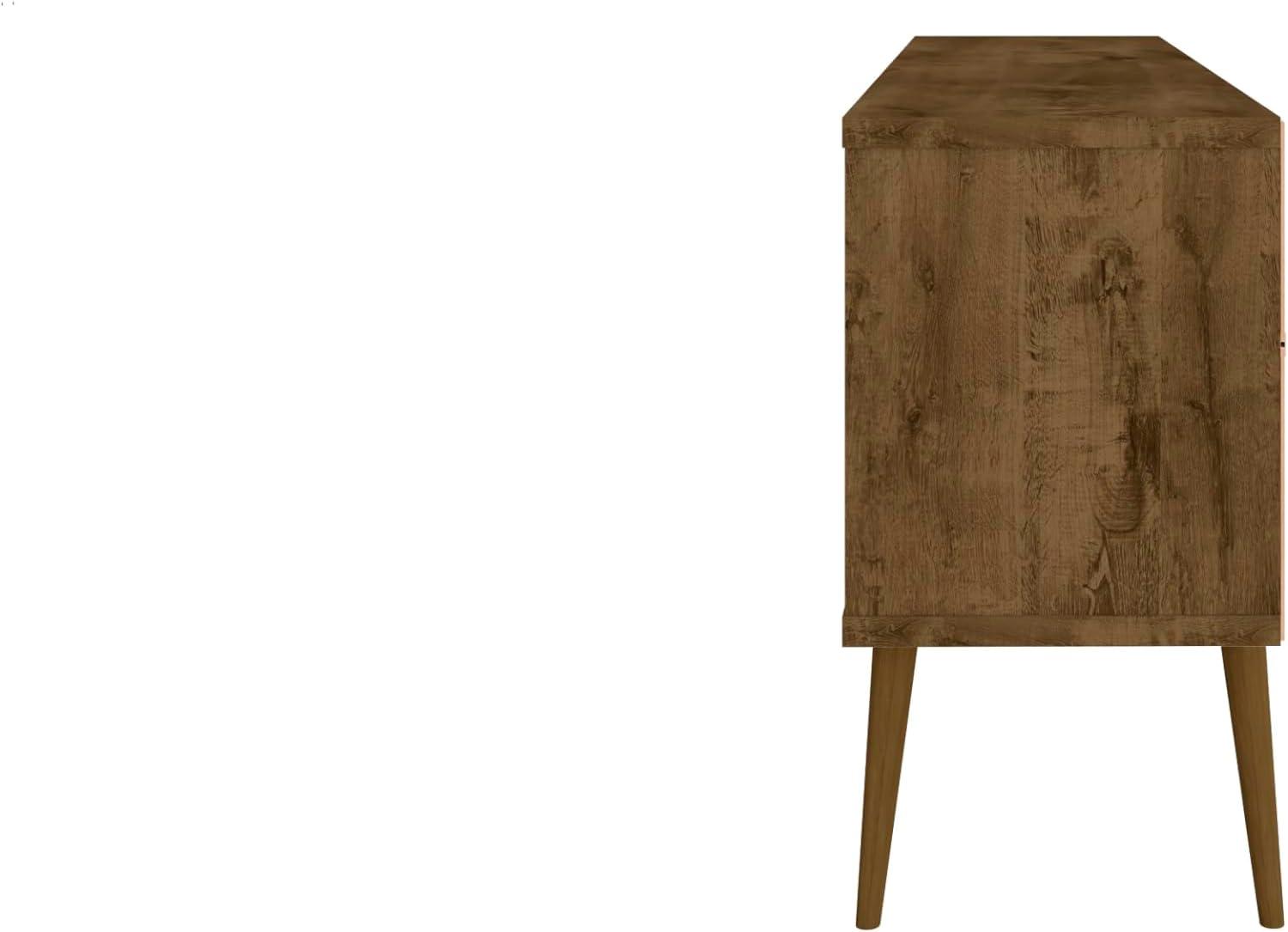 Manhattan Comfort Bradley TV Stand for TVs up to 60" Rustic Brown/Yellow: Mid-Century Modern Media Console with Open Shelves
