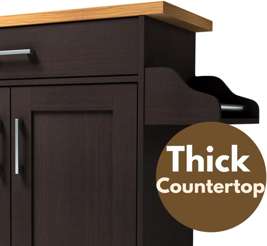 Hokku Designs Kitchen Island With Spice Rack, Towel Rack & Drawer, Black