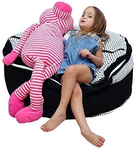 Black and White Cotton Stuffed Animal Storage Bean Bag Chair