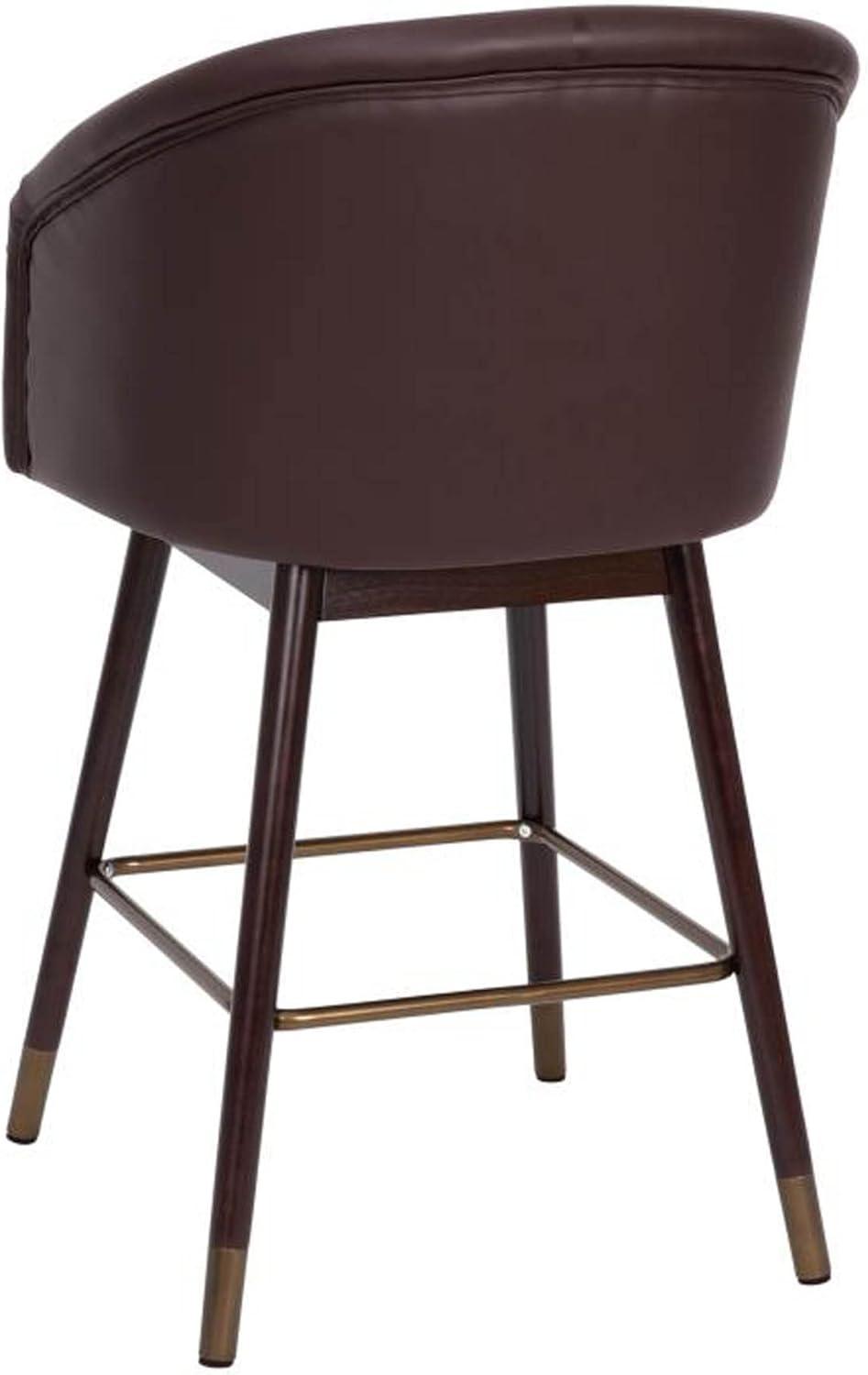 Walnut Finish Mid-Back Barstool with Brown LeatherSoft and Bronze Accents