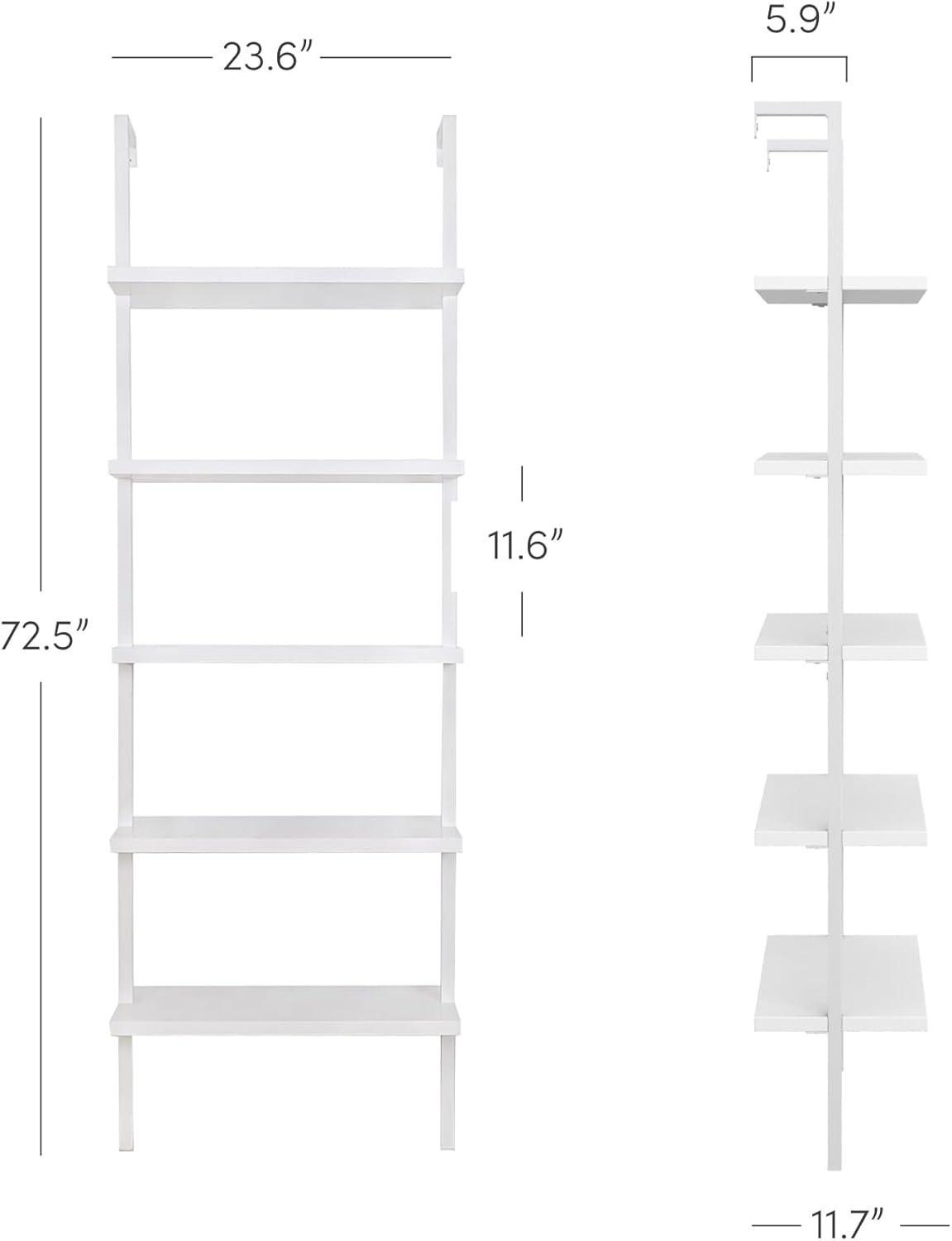 Hassch 5 Tiers Ladder Bookshelf Industrial Bookcase Storage Rack with Metal Frame, White