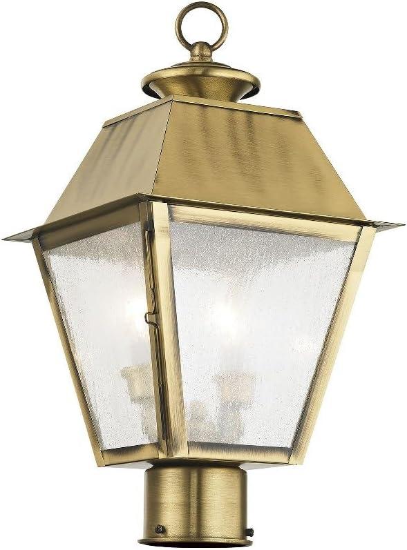 Black Brass Outdoor Post Lantern with Seeded Glass