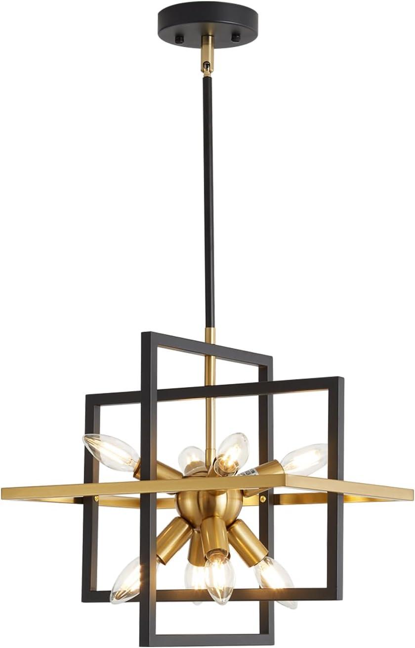 Black and Gold Geometric Metal 8-Light Island Chandelier