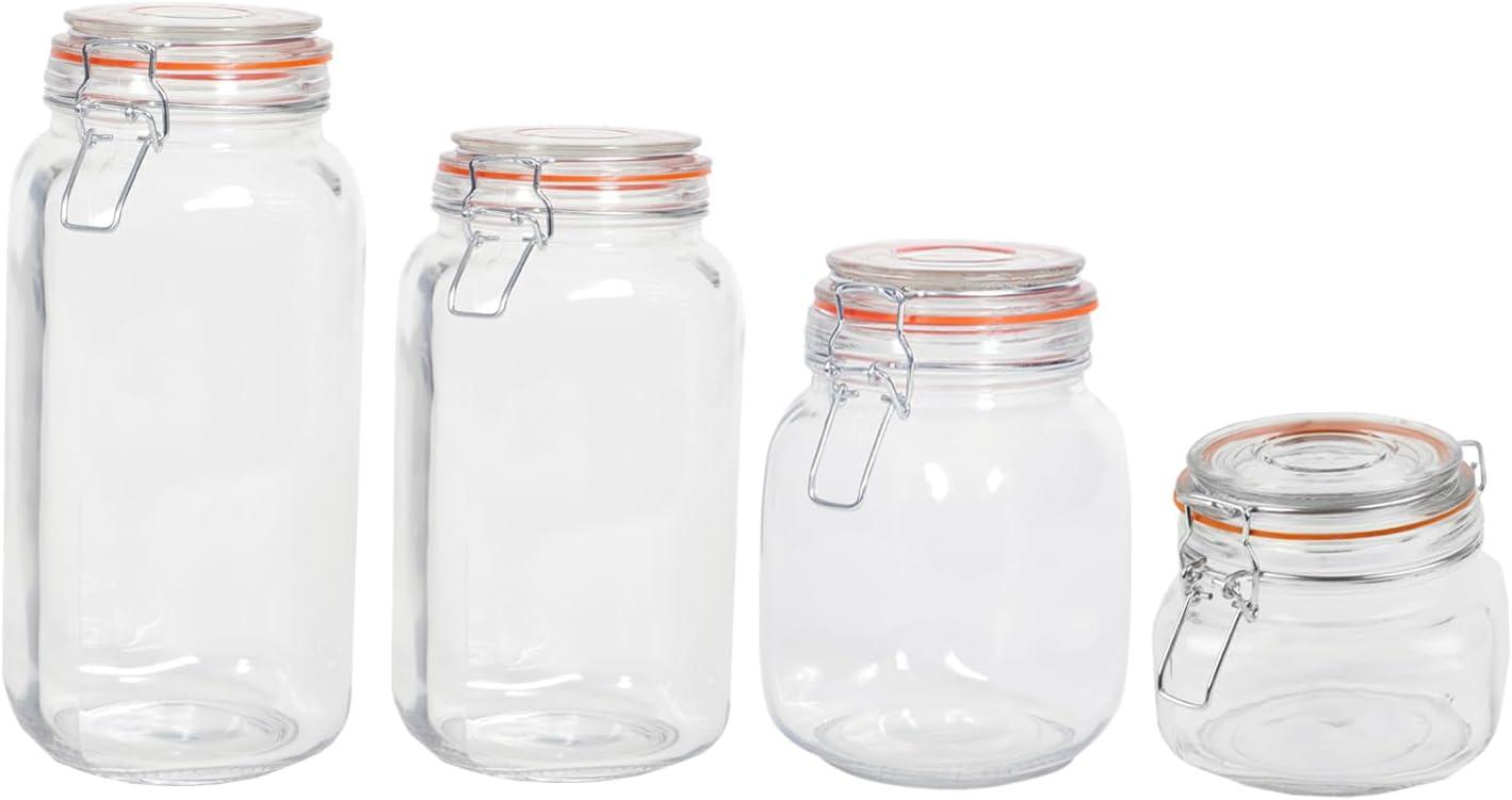 Clear Glass Rectangular Canister Set with Flip Top Lid, 4 Pieces