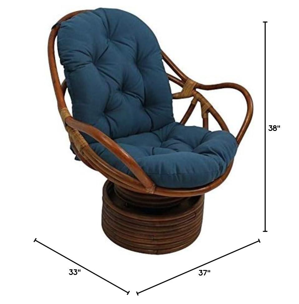 International Caravan Swivel Rocker with Twill Cushion Royal Blue : Rattan Frame, Modern Arm Chair