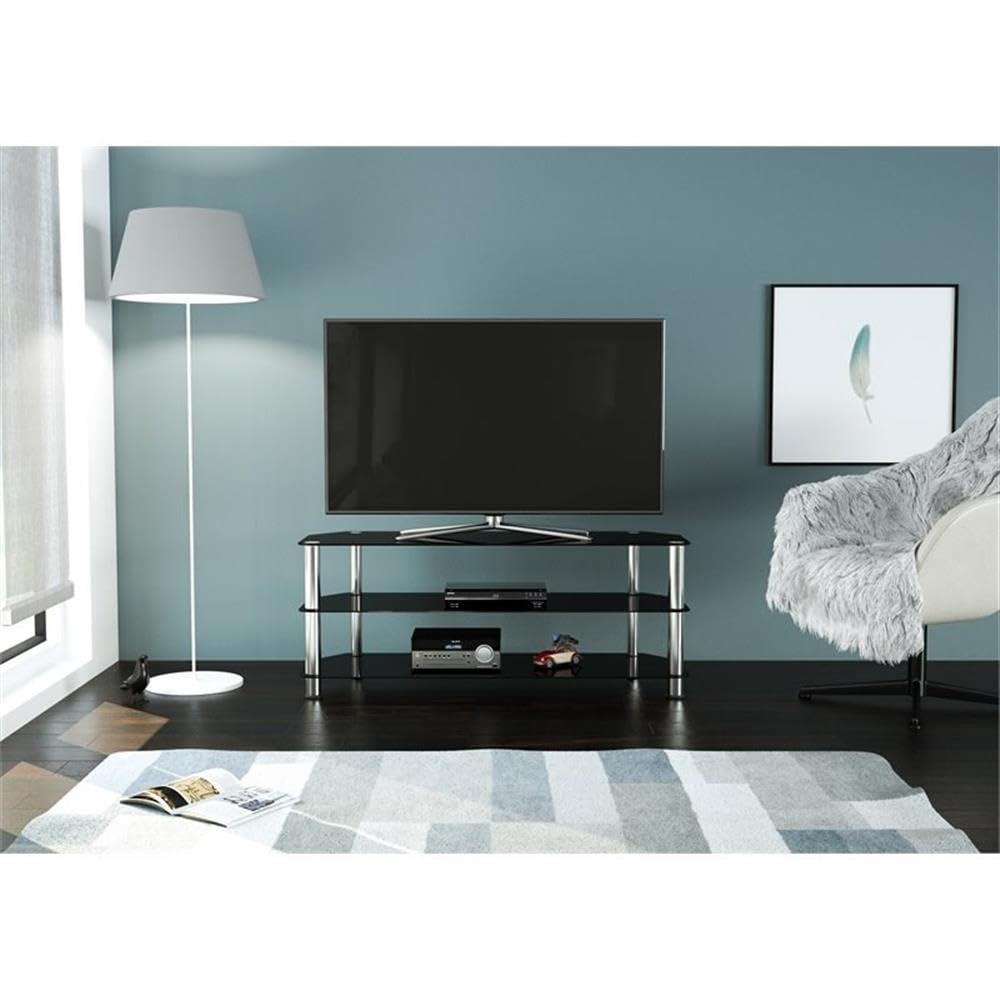 AVF Transitional Steel and Glass TV Stand for up to 60" TVs in Black/Chrome