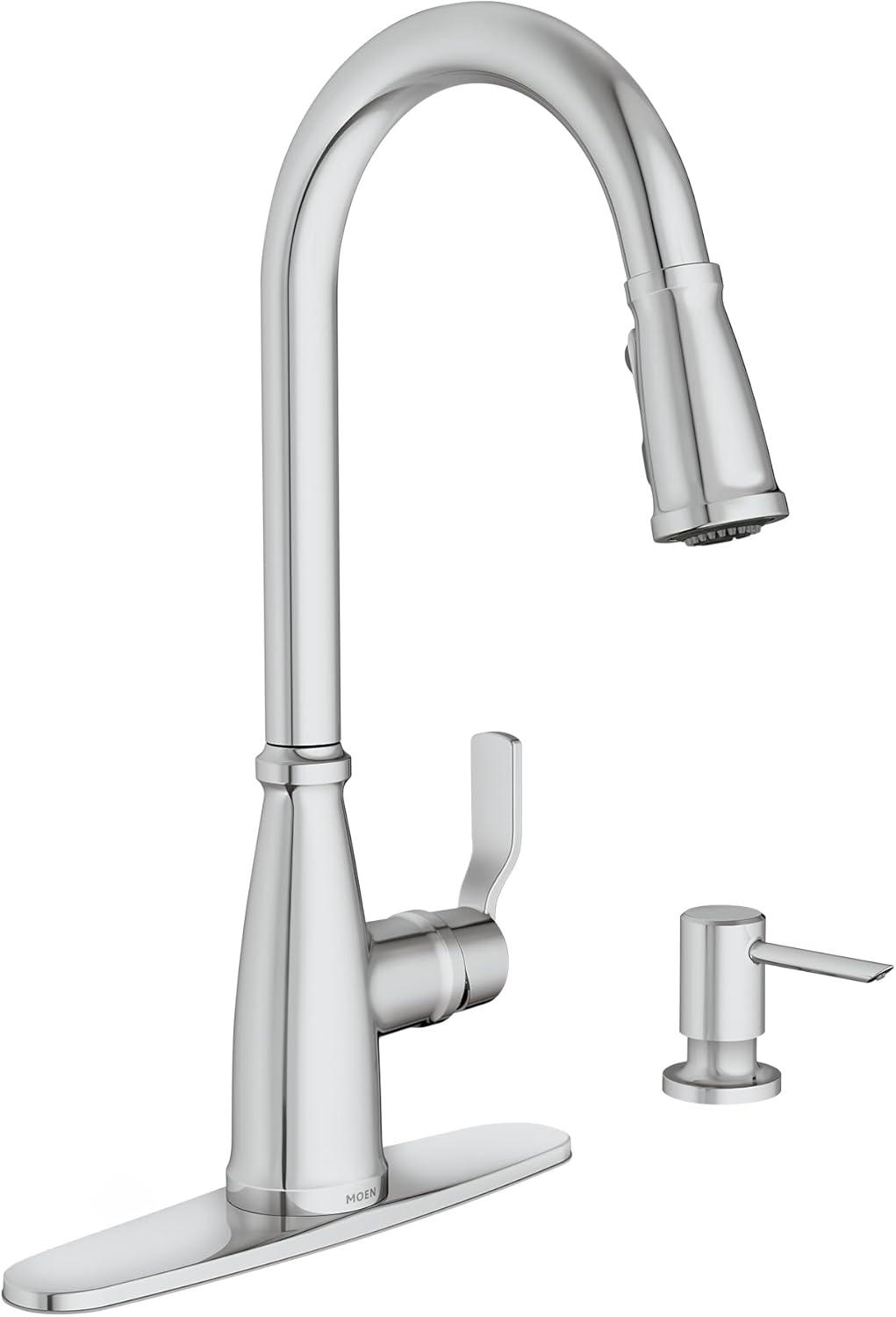 Moen Nolia Chrome One-Handle High Arc Kitchen Faucet with Pull Down Sprayer and Soap Dispenser, Kitchen Sink Faucet Featuring Power Boost Technology, 87071