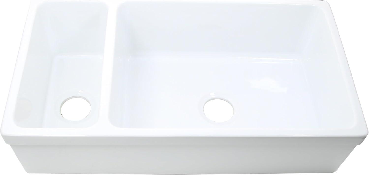 White Fireclay Reversible Double Bowl Farmhouse Sink