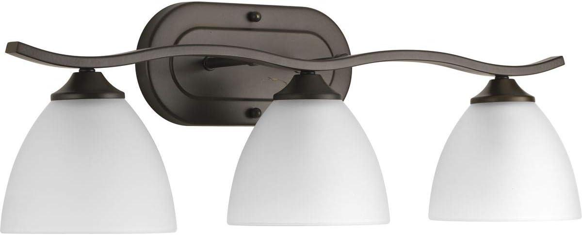 Progress Lighting Laird 3-Light Bath Vanity, Antique Bronze, Glass Shade