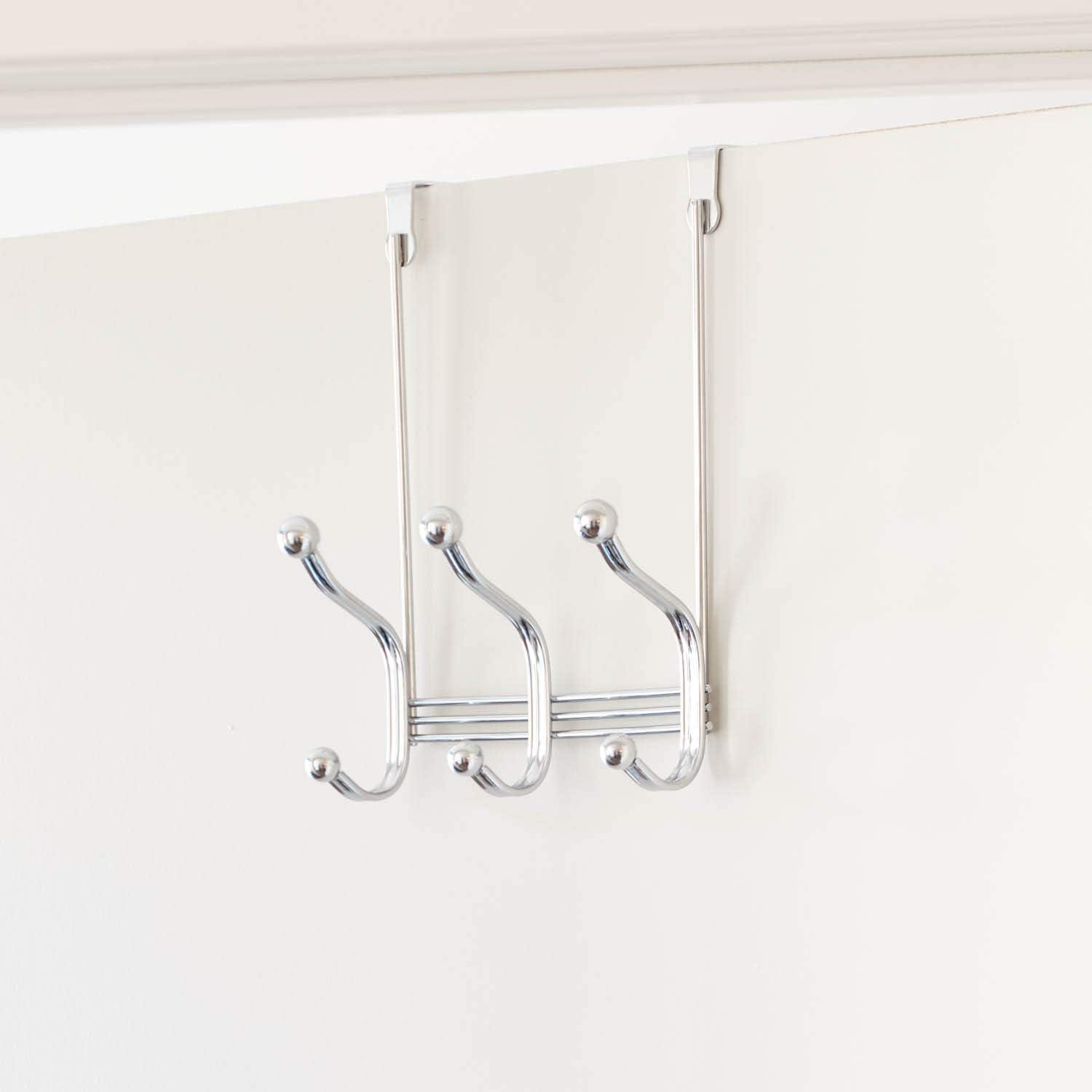 Chrome Steel Over-the-Door 3-Hook Clothes Rack