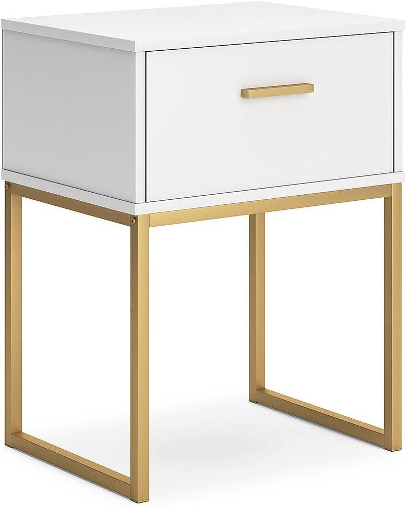 White and Gold 1-Drawer Nightstand with Metal Legs