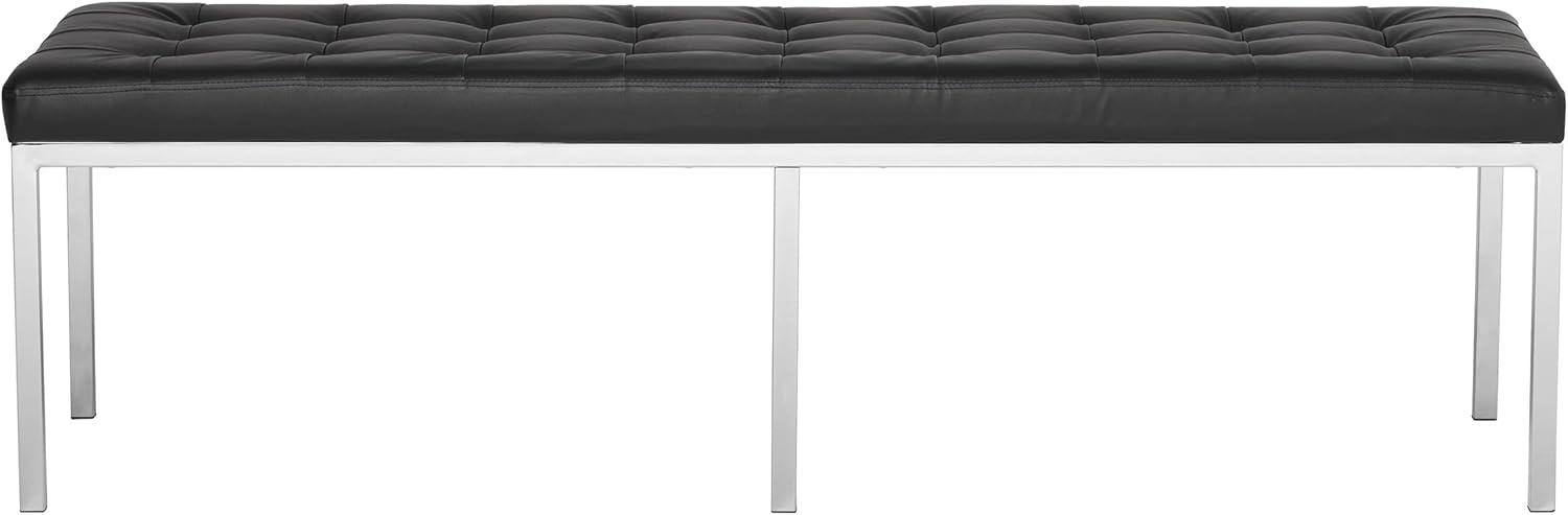 Lintel 60'' Ebony Bonded Leather Tufted Bench with Chrome Finish