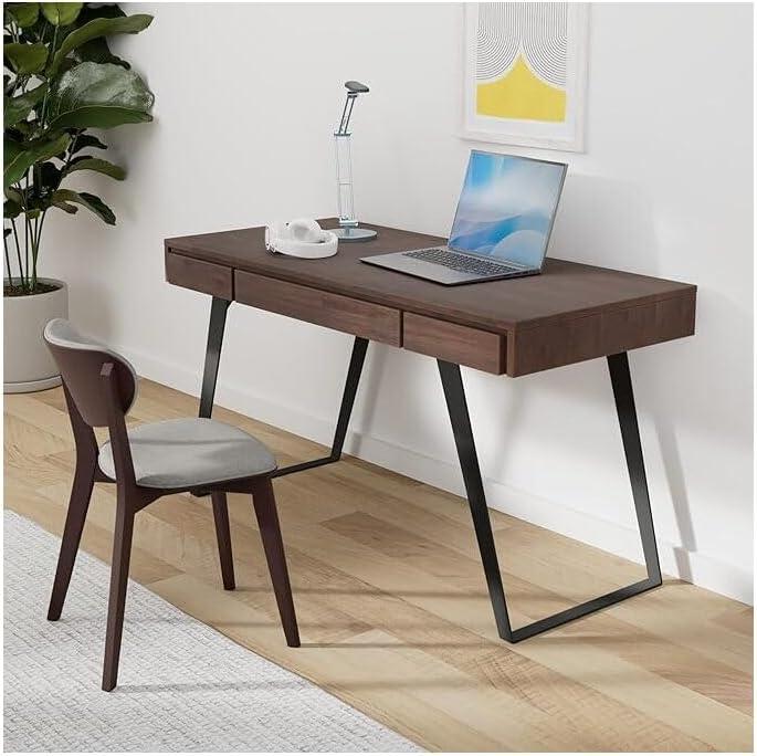 Simpli Home Lowry Solid Acacia Wood Desk, Industrial Style with Keyboard Tray and 2 Drawers