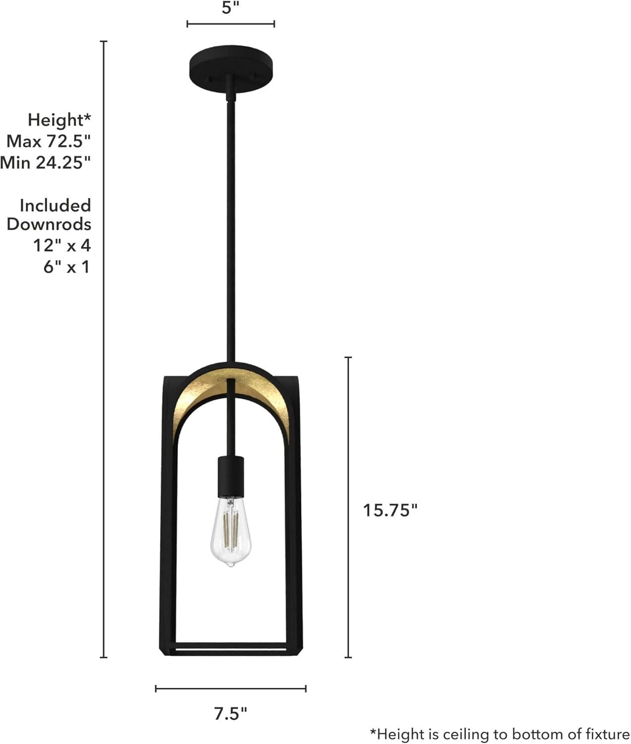 Dukestown 7.5" Mini Pendant in Natural Black Iron with Gold Leaf