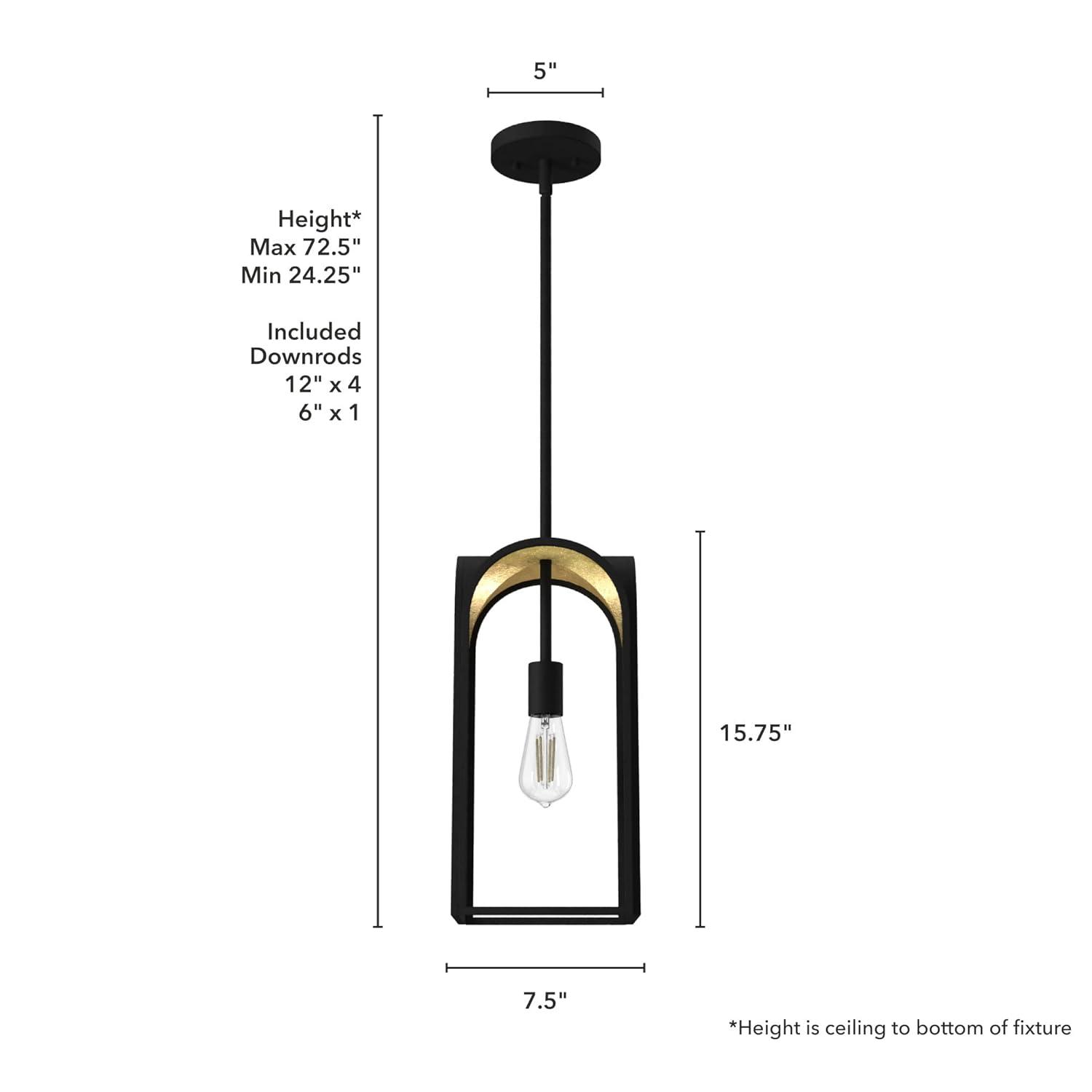 Dukestown 7.5" Mini Pendant in Natural Black Iron with Gold Leaf