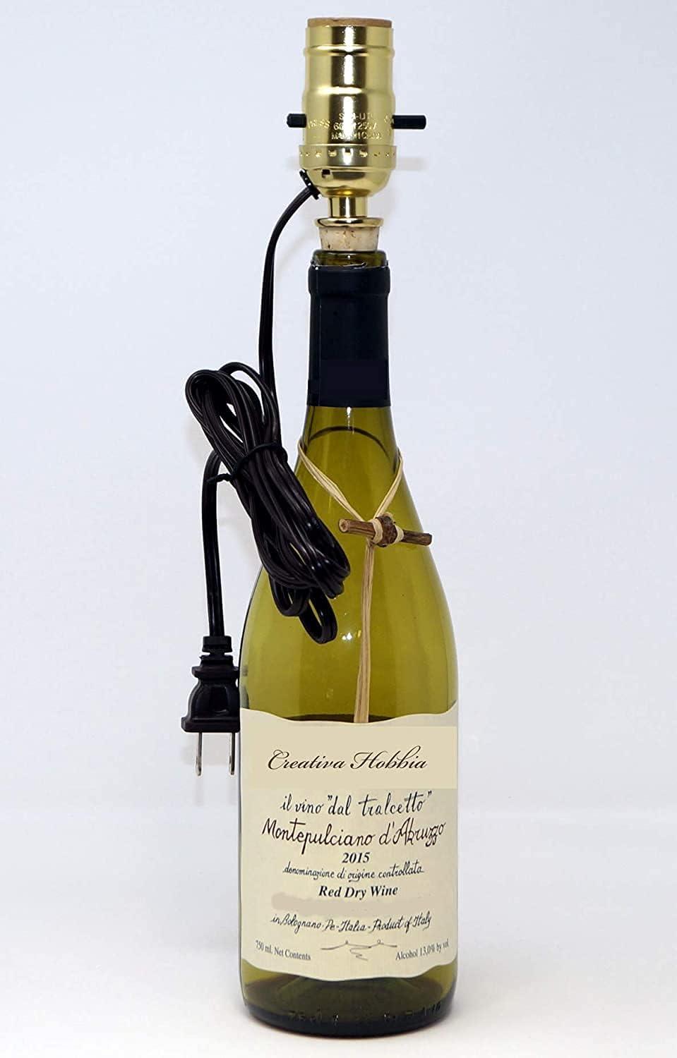 Creative Hobbies Pre-Wired Bottle Lamp Kit, Easily Convert Any Bottle Into A Lamp, DIY No Drilling Required | Antique Brass
