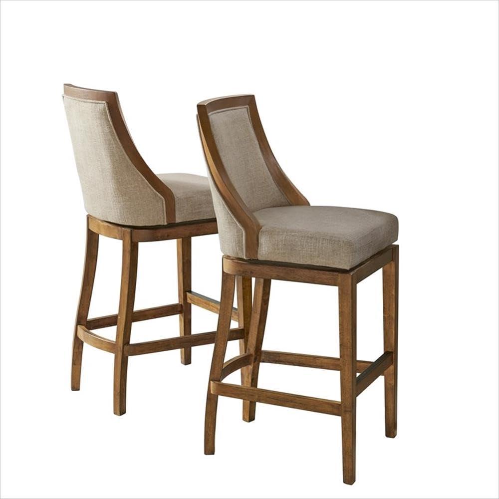 Alaterre Ellie Upholstered Swivel Bar Stool Chairs with Padded Seat and Back, Rubberwood Frame with Metal Kick Plate