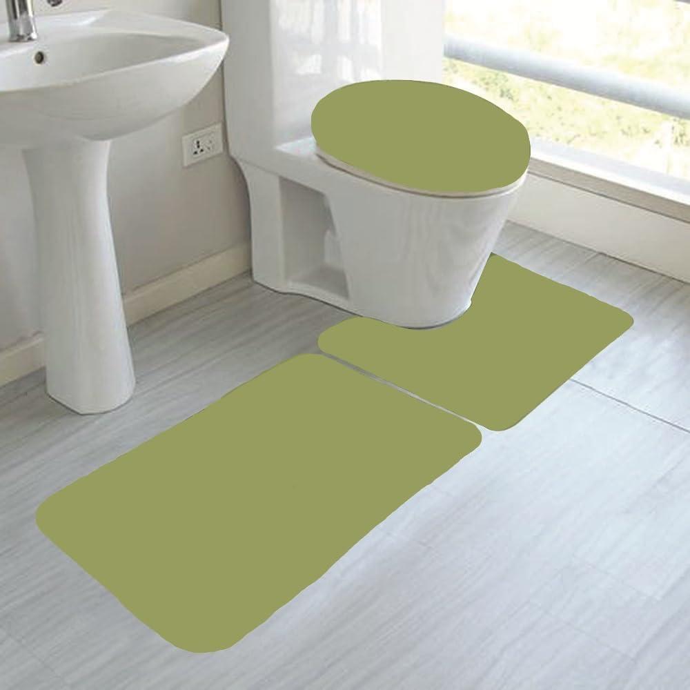 Bathroom Collection 3 Pieces Includes, 1 Contour Mat, 1 Lid Toilet Cover, 1 Bath Mat Anti-Slip With Rubber Backing #6 Lime green Solid Color