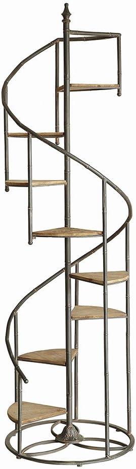 Crestview Collection Darby Spiral Staircase Metal and Wood Bookcase, 22.5" x 22.5" x 76"