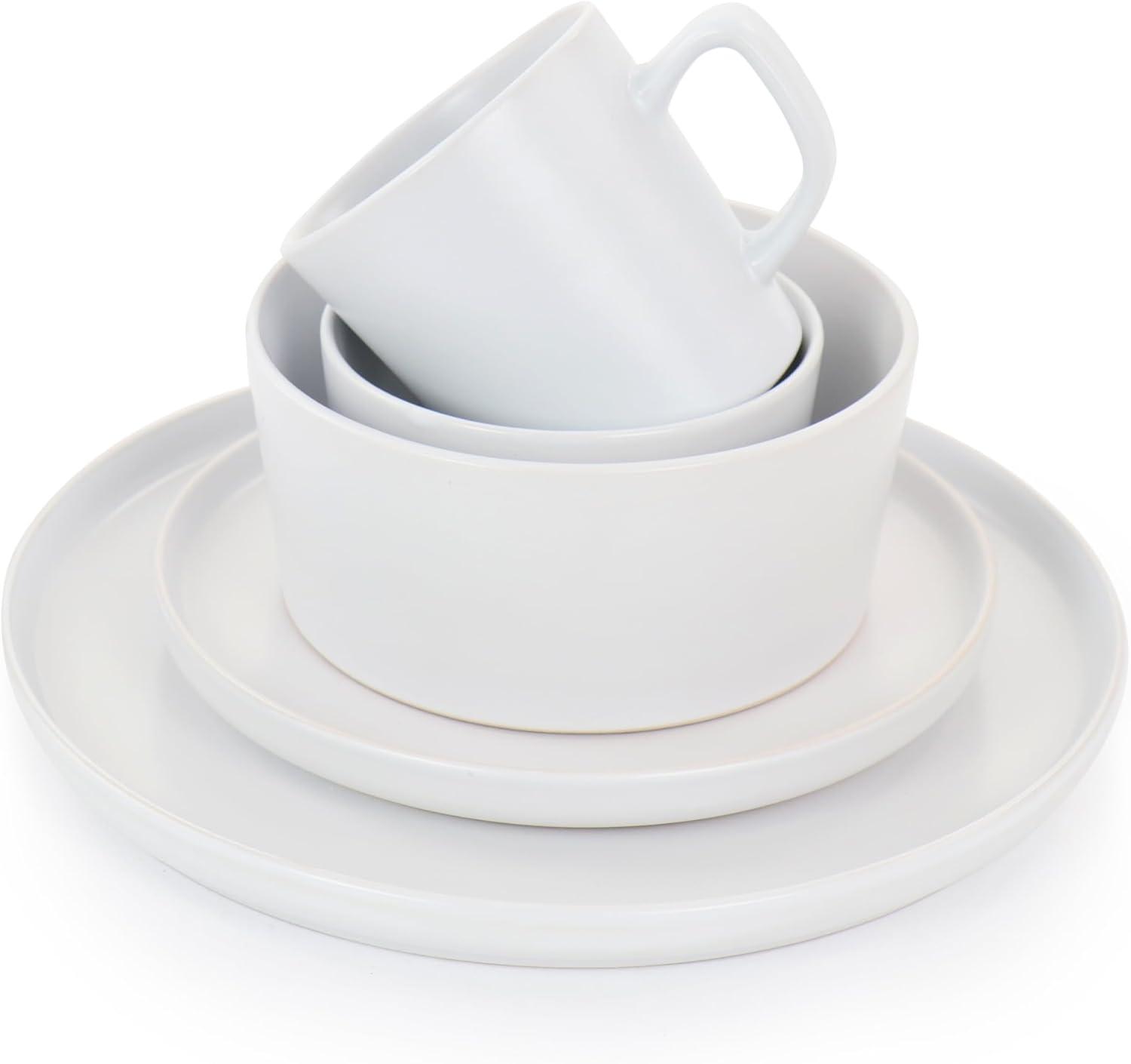 Elama Luxmatte 20-Piece Minimalist White Ceramic Dinnerware Set