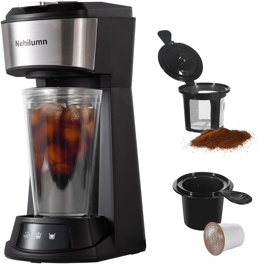 Single Serve Coffee Maker,2 in 1 One Cup Coffee Maker Compatible with K Cup Pods & Ground Coffee, Mini Single Cup Coffee Machine Auto Shut off with 6 to 14oz,Fits Travel Mug
