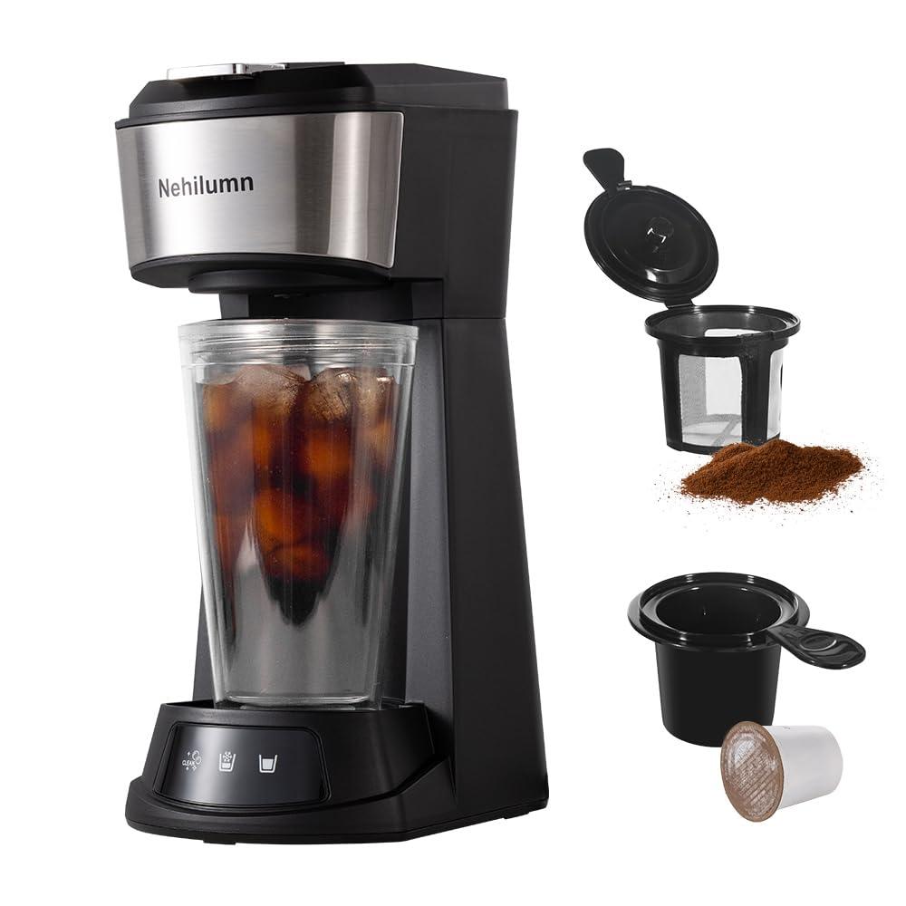 Single Serve Coffee Maker,2 in 1 One Cup Coffee Maker Compatible with K Cup Pods & Ground Coffee, Mini Single Cup Coffee Machine Auto Shut off with 6 to 14oz,Fits Travel Mug