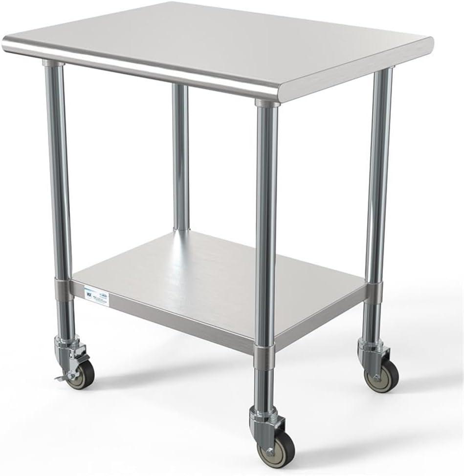 30" x 36" 18-Gauge 304 Stainless Steel Commercial Work Table with Casters, CT3036-18C.
