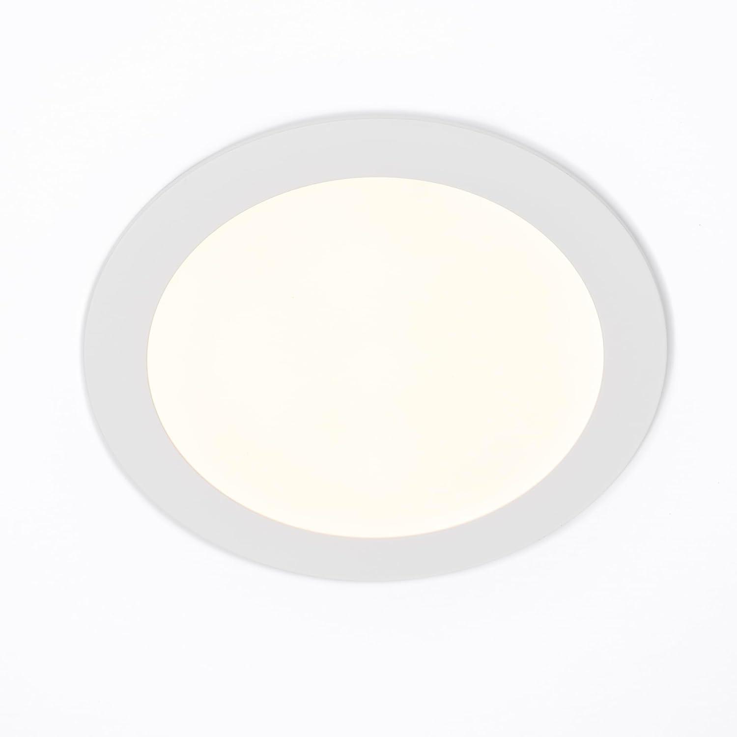 Maxxima 8 in. 5CCT Round Recessed LED Downlight, 1600 Lumens Slim Round Flat Panel Color Selectable 2700K-5000K (2700K/3000K/3500K/4000K/5000K), Dimmable, Canless IC Rated, White Trim, J-Box Included