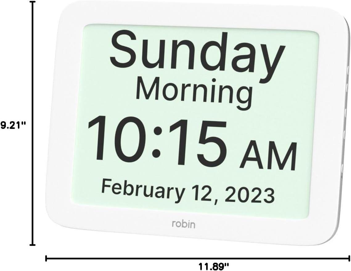 White 12" Digital Calendar Clock with Large Display