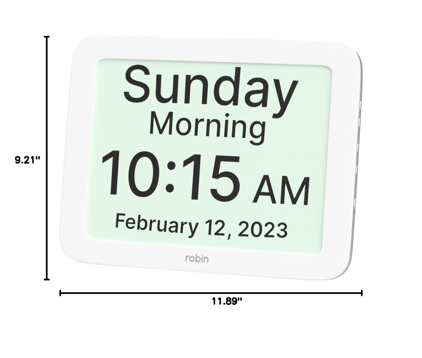 White 12" Digital Calendar Clock with Large Display