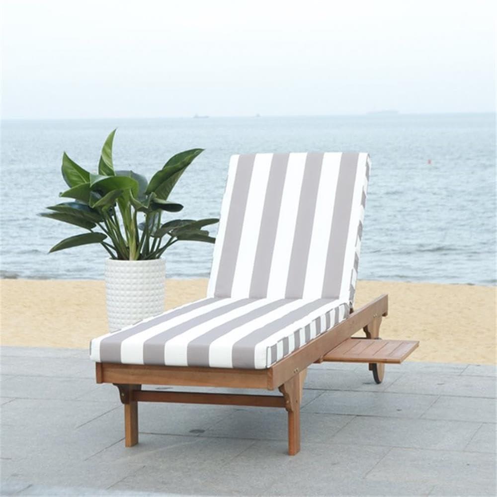 Newport Lounge Chair - Outdoor - PAT7022 - Natural/Grey Striped -Safavieh