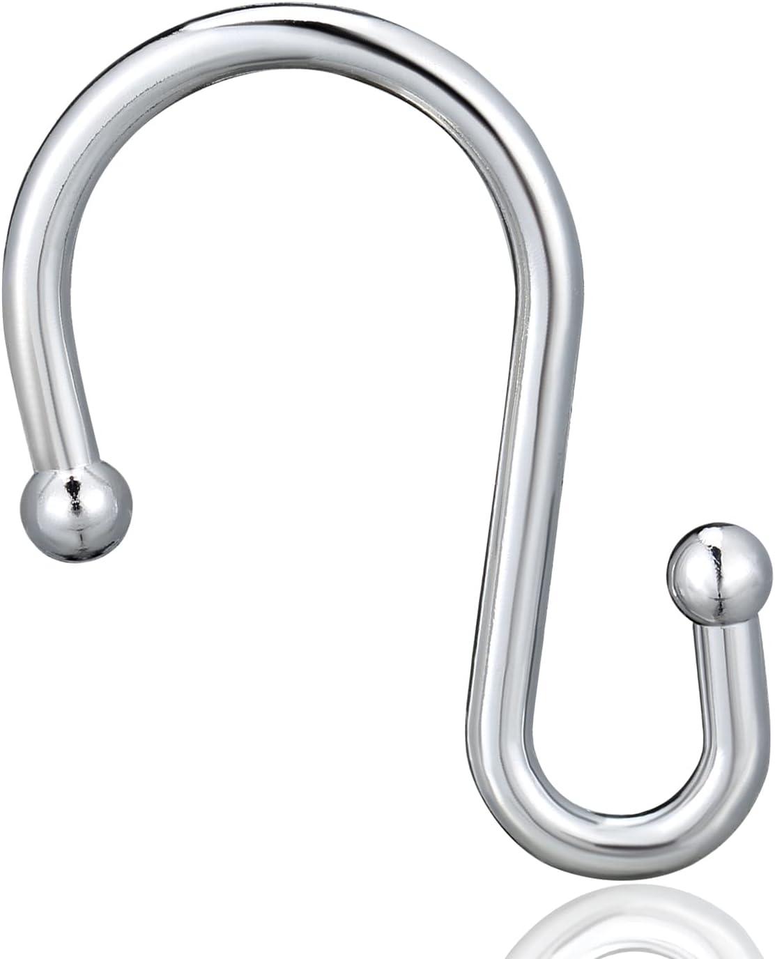 Silver Shower Curtain Hooks,Rust Proof Shower Curtain Rings for Bathroom,Set of 12 Chrome S Shaped Decorative Shower Curtain Hooks Hangers for Bathroom Curtains,Clothing, Towels, etc