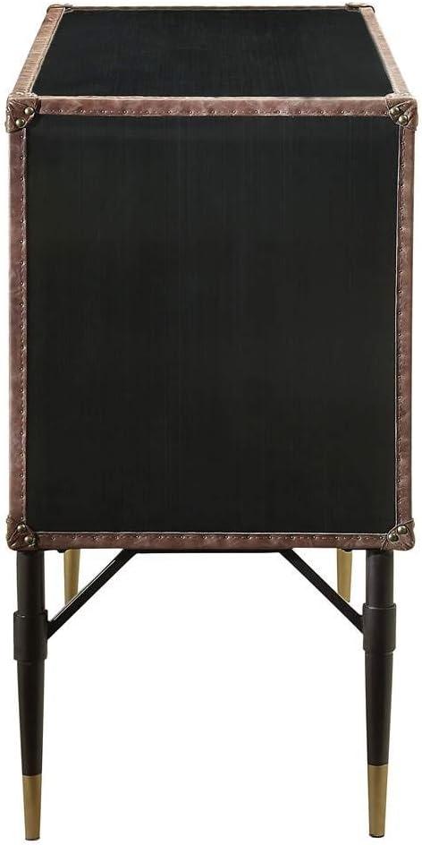 ACME Rosy Leather Top Console Table in Black and Silver