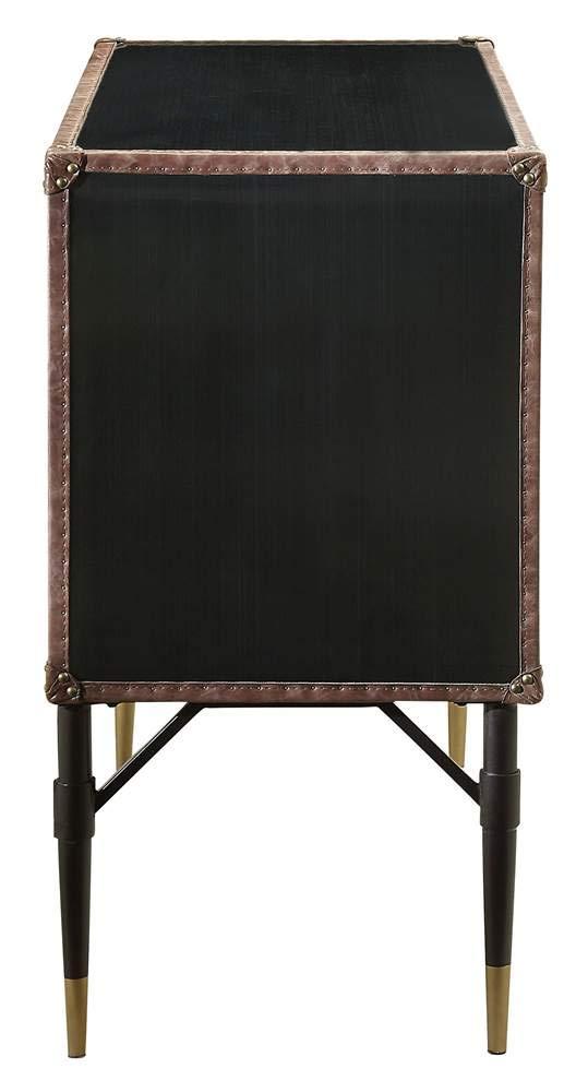 ACME Rosy Leather Top Console Table in Black and Silver