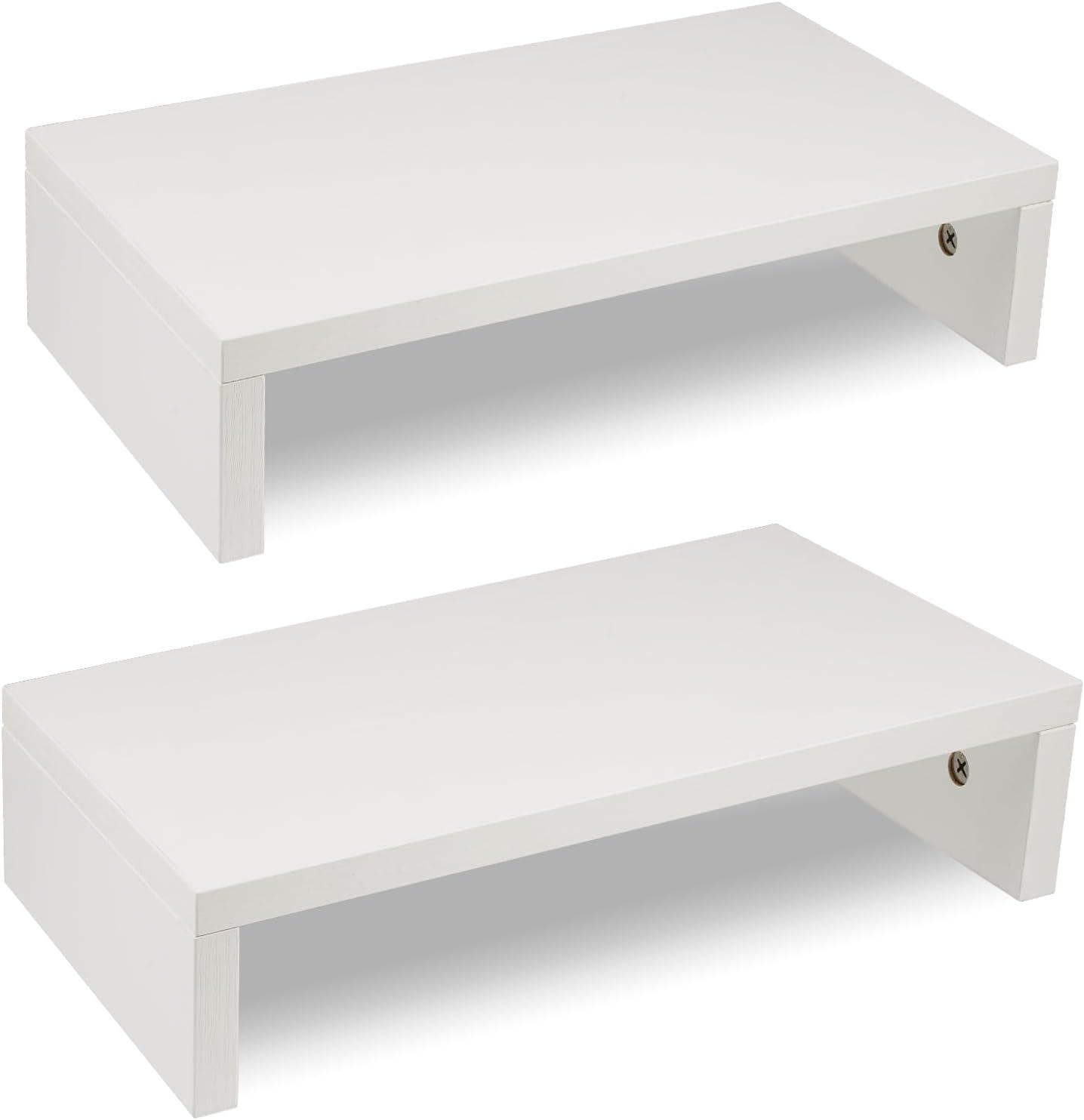 White MDF Dual Monitor Stand Riser Set