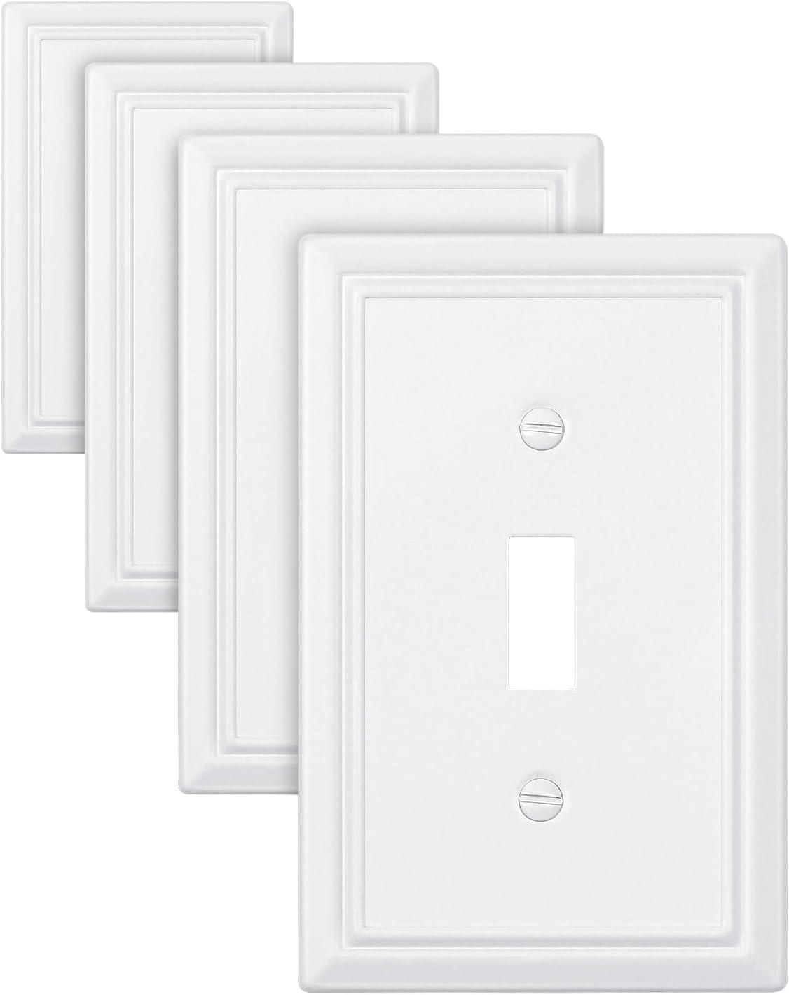 Modern Decorative Wall Plate Switch Plate Outlet Cover, Vintage Retro Wood Grain Design(Single Toggle-4 Pack, White)