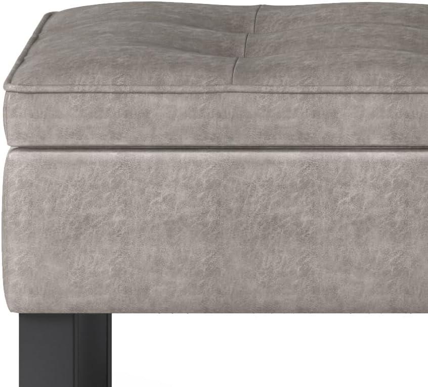 Simpli Home Cosmopolitan 44" Transitional Rectangle Ottoman Bench in Gray Taupe Faux Leather