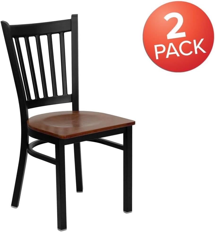 Cherry Wood and Black Metal Mid-Back Bar Chair, Set of 2