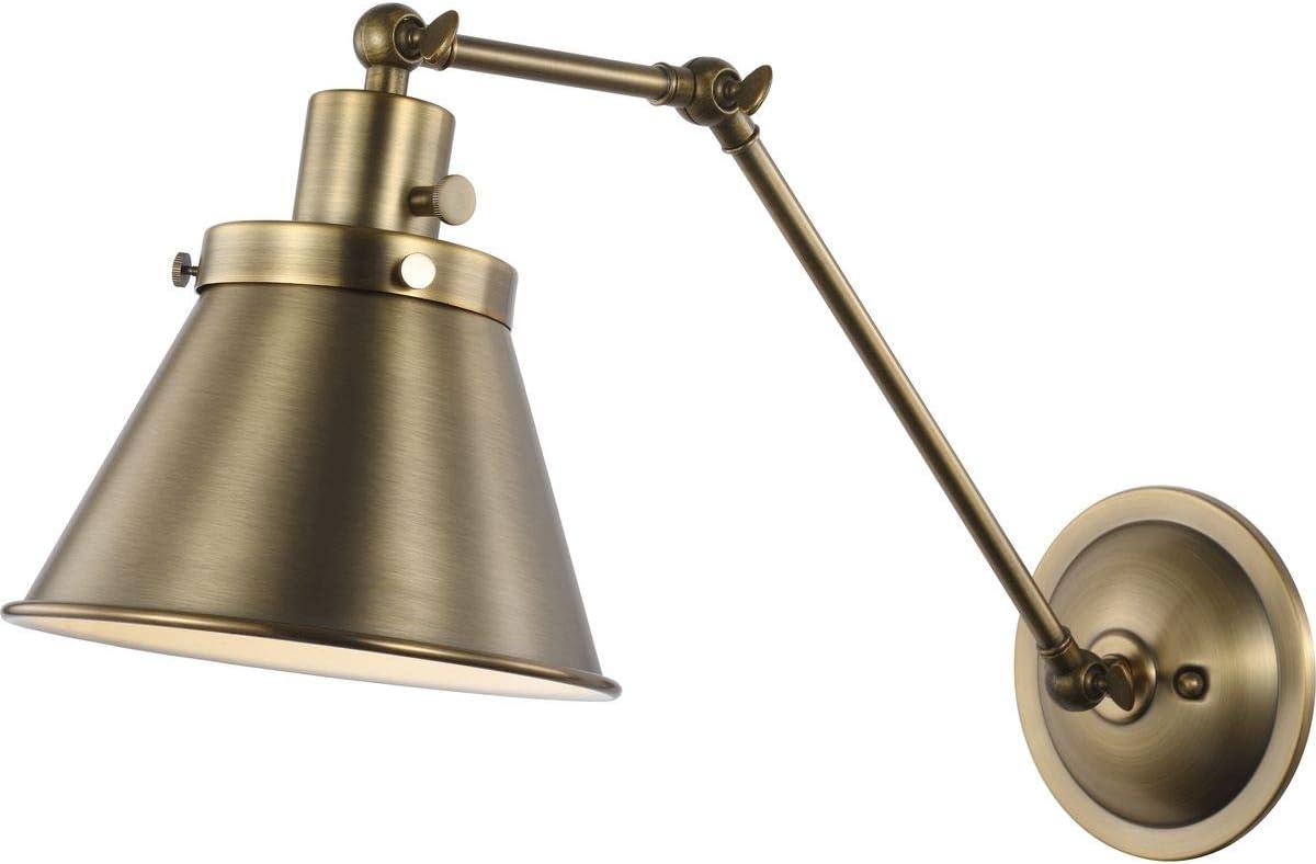 Hinton Nickel Swing Arm Wall Light with Vintage Brass Finish