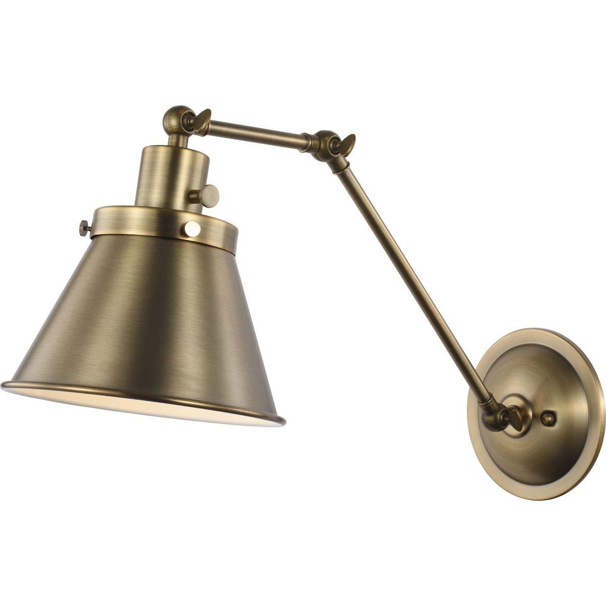 Progress Lighting Hinton 1-Light Swing Arm Wall Bracket, Vintage Brass, Metal Shade