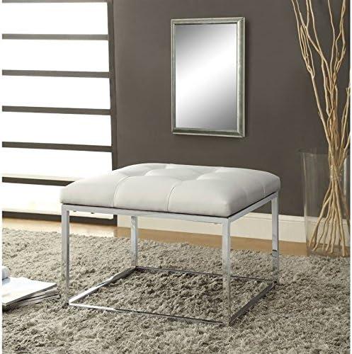 Coaster Contemporary Faux Leather Tufted Square Ottoman in White