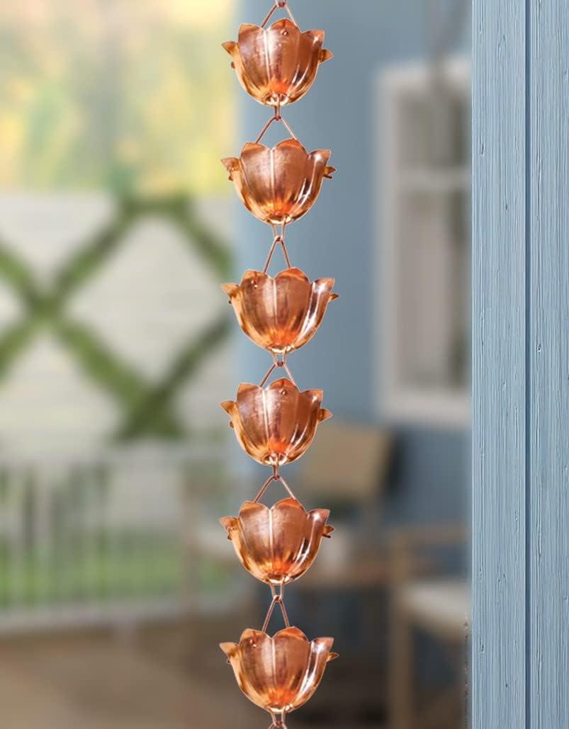 Pure Copper Lotus Cup Rain Chain Replacement Downspout for Gutters