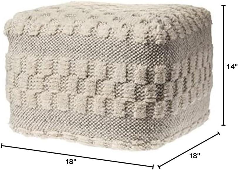 LR Home Small Over-tufted Geometric Indoor Square Pouf, Cream, 18" x 18" x 14"