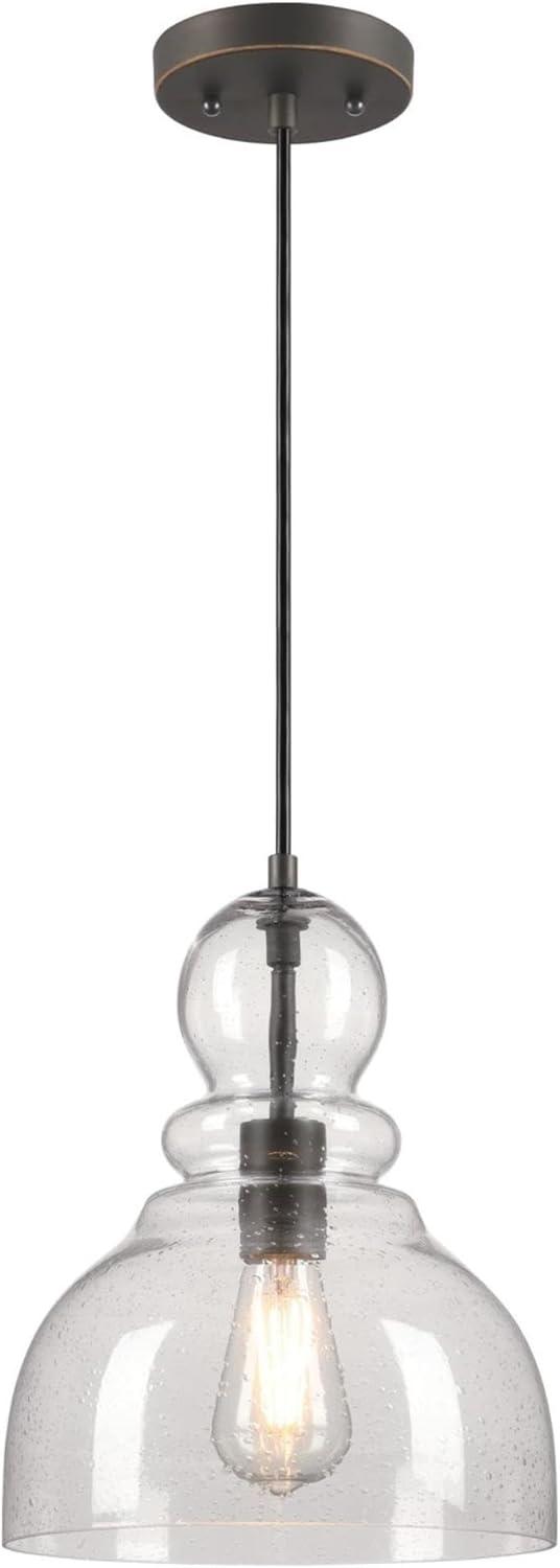 Fiona 12" Black-Bronze Pendant with Clear Seeded Glass Shade