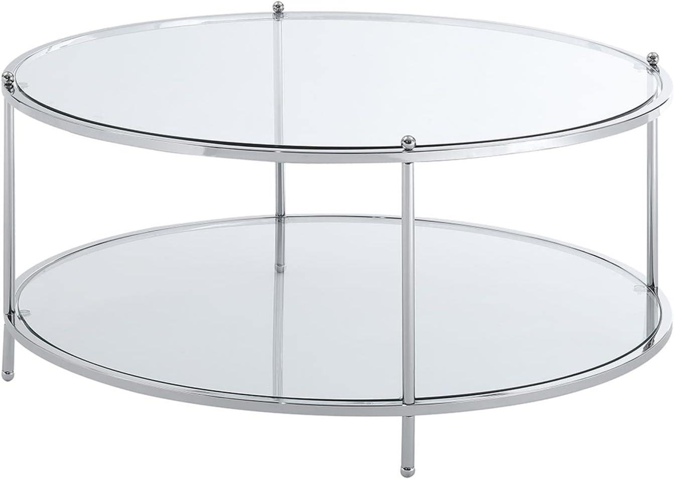 Convenience Concepts Royal Crest Round Glass Coffee Table in Chrome Metal Frame