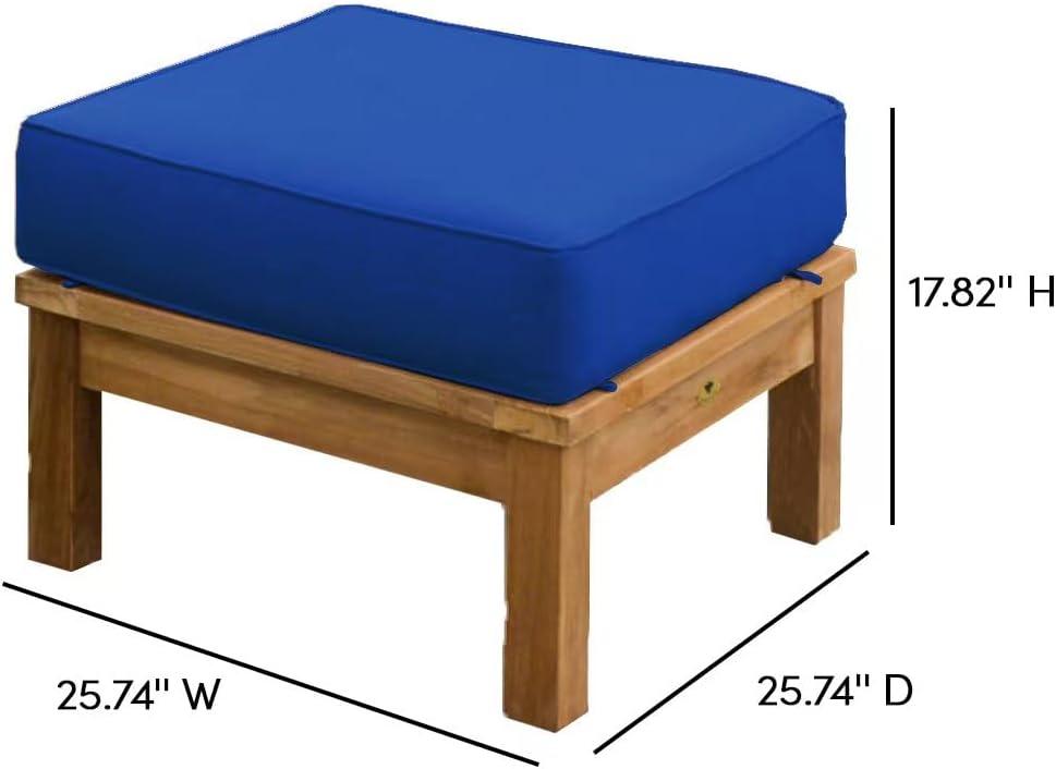 Navy Teak Outdoor Patio Ottoman with Cushion