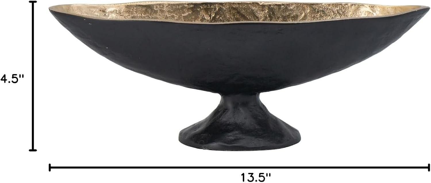 A&B Home Black and Gold Aluminum Oval Pedestal Bowl 13.6" x 4.3" x 4.7"